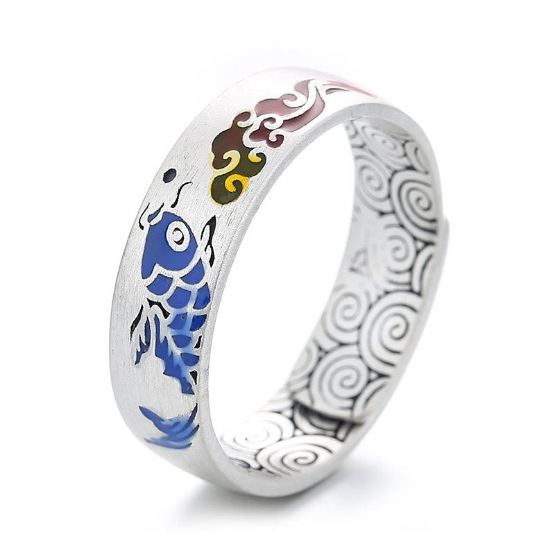 925 Sterling Silver Lucky Koi Fish Auspicious Clouds Wealth Ring