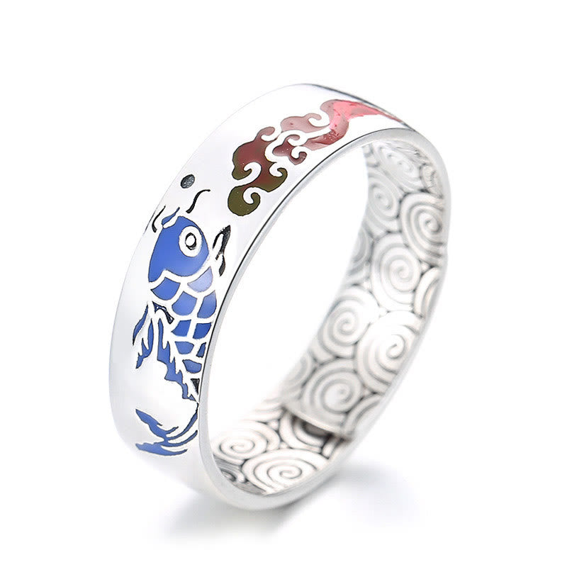 925 Sterling Silver Lucky Koi Fish Auspicious Clouds Wealth Ring - Image 9