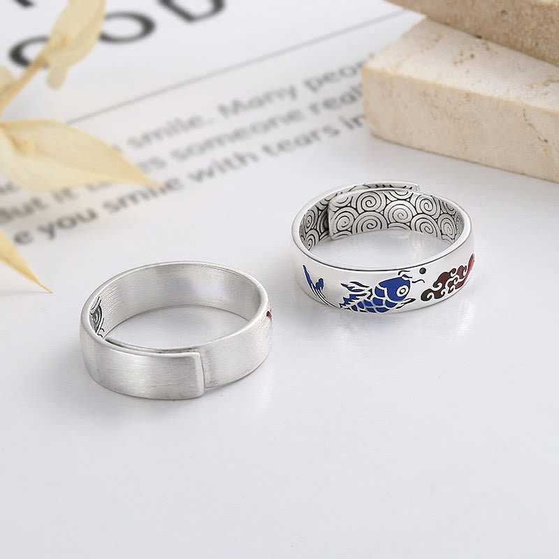 925 Sterling Silver Lucky Koi Fish Auspicious Clouds Wealth Ring - Image 3