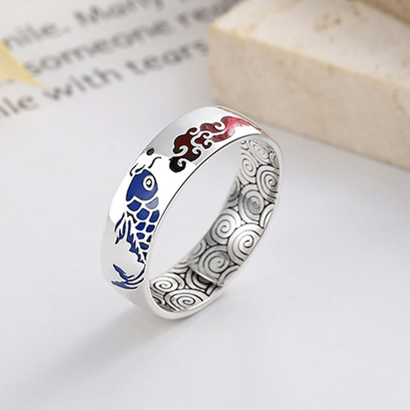 925 Sterling Silver Lucky Koi Fish Auspicious Clouds Wealth Ring - Image 10
