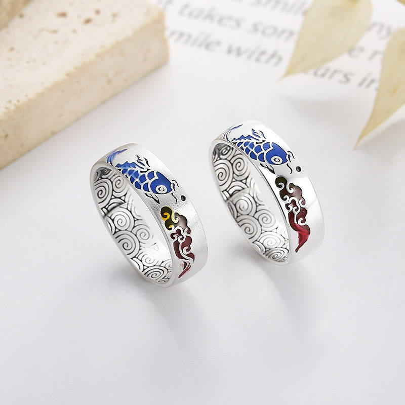 925 Sterling Silver Lucky Koi Fish Auspicious Clouds Wealth Ring - Image 12