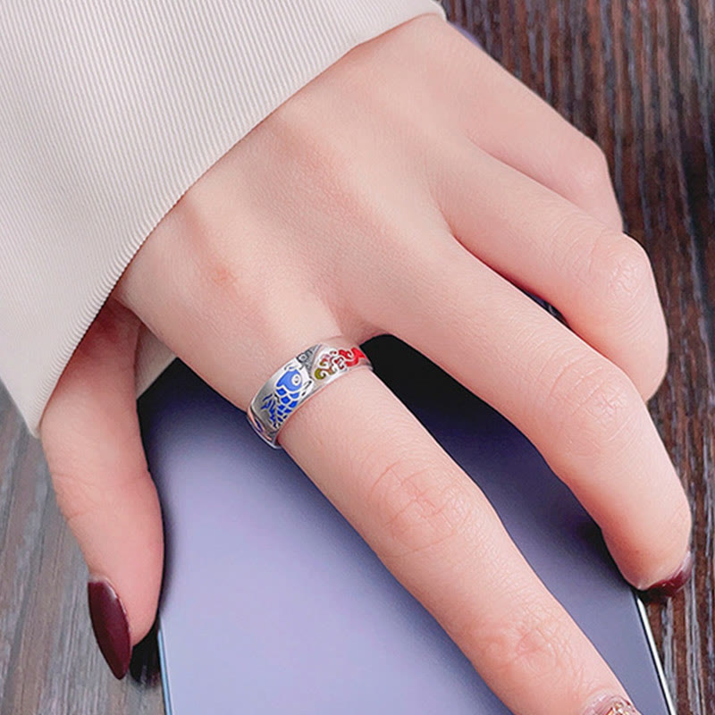 925 Sterling Silver Lucky Koi Fish Auspicious Clouds Wealth Ring - Image 5