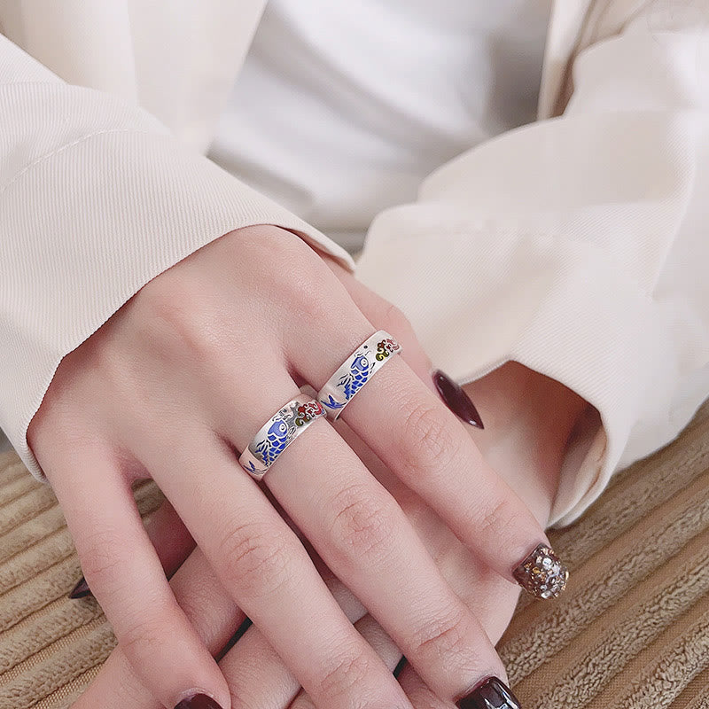 925 Sterling Silver Lucky Koi Fish Auspicious Clouds Wealth Ring - Image 11