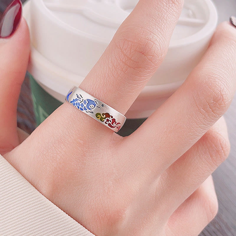 925 Sterling Silver Lucky Koi Fish Auspicious Clouds Wealth Ring - Image 4