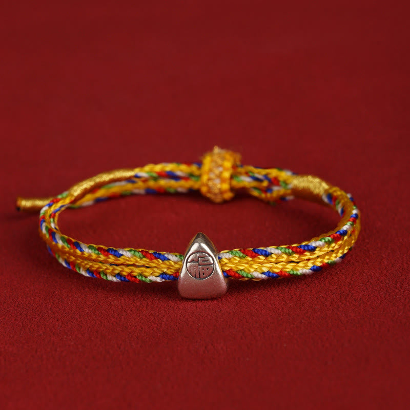 925 Sterling Silver Fu Character Luck Multicolored Rope Bracelet - Image 12