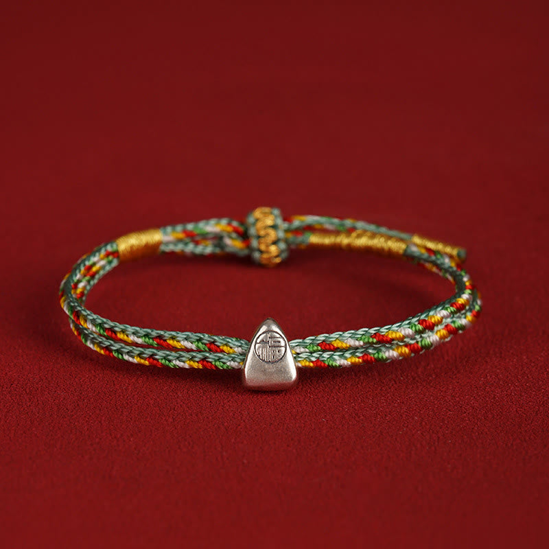 925 Sterling Silver Fu Character Luck Multicolored Rope Bracelet - Image 13