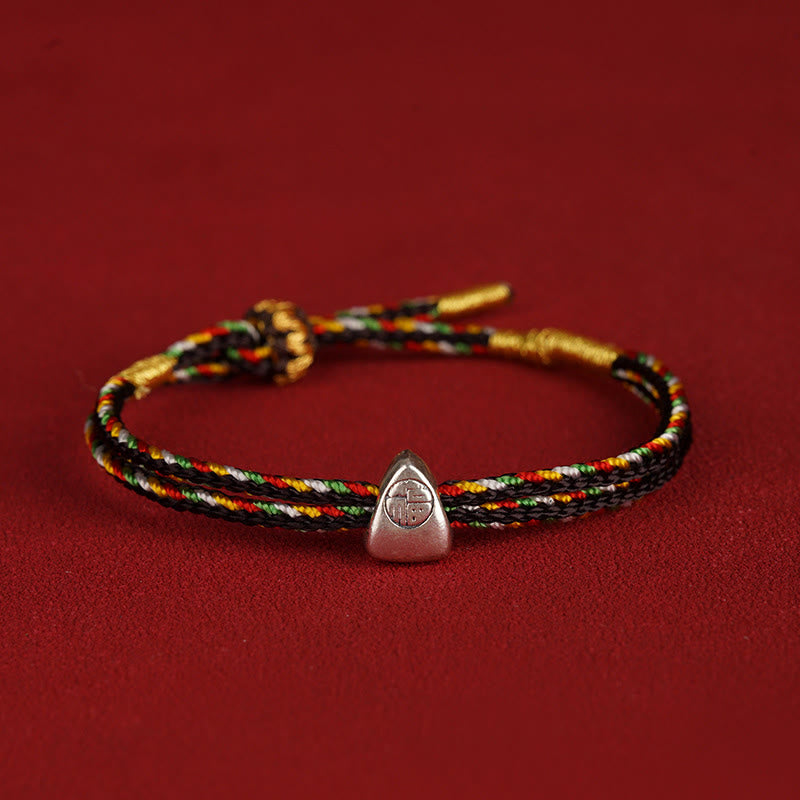 925 Sterling Silver Fu Character Luck Multicolored Rope Bracelet - Image 15