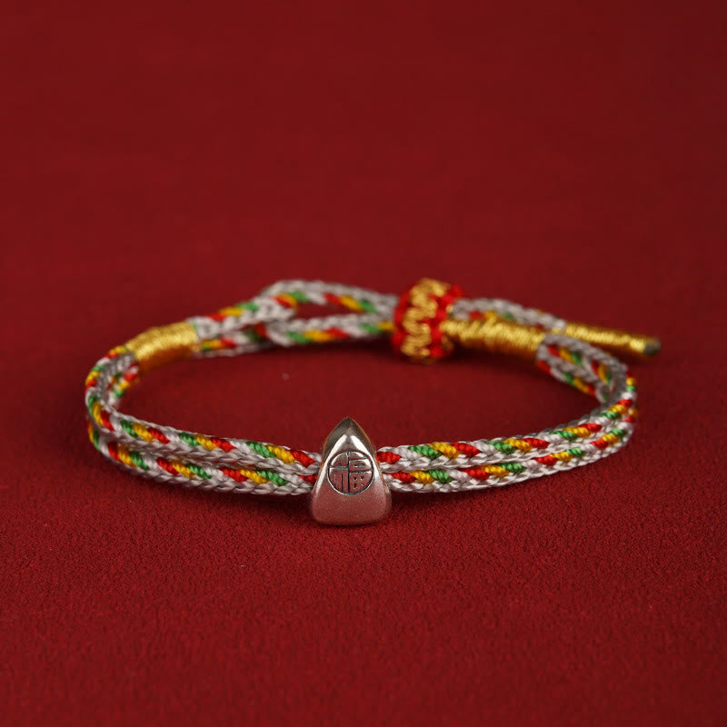 925 Sterling Silver Fu Character Luck Multicolored Rope Bracelet - Image 17