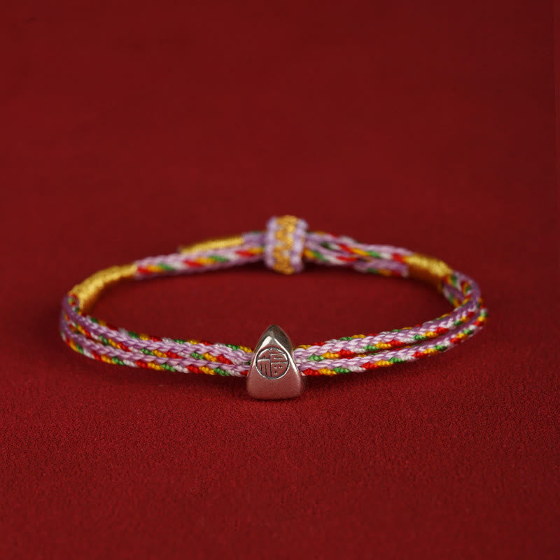 925 Sterling Silver Fu Character Luck Multicolored Rope Bracelet - Image 18