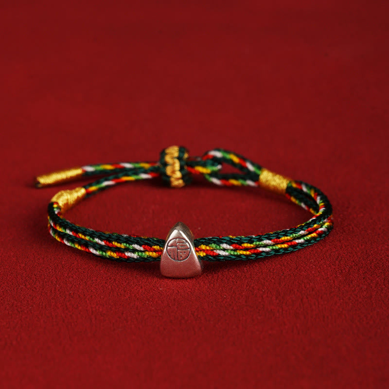 925 Sterling Silver Fu Character Luck Multicolored Rope Bracelet - Image 20