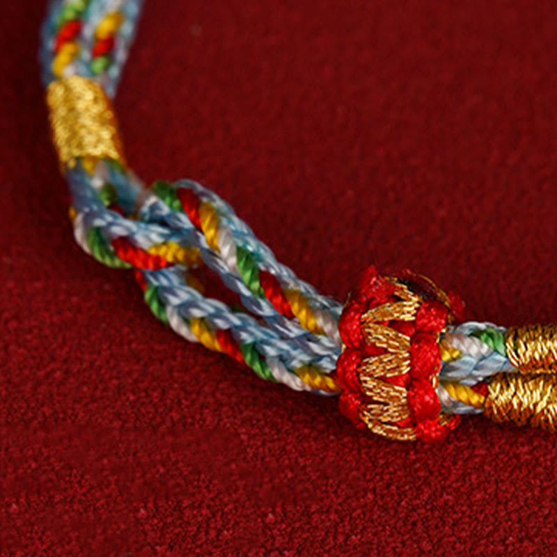 925 Sterling Silver Fu Character Luck Multicolored Rope Bracelet - Image 5