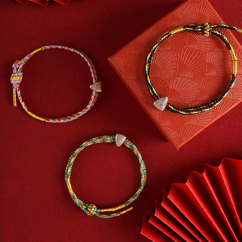 925 Sterling Silver Fu Character Luck Multicolored Rope Bracelet - Image 22