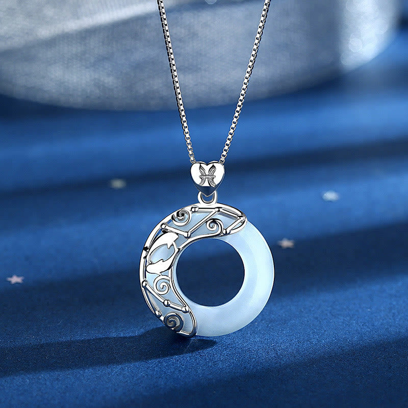 925 Sterling Silver 12 Constellations of the Zodiac Cat's Eye Love Support Necklace Pendant