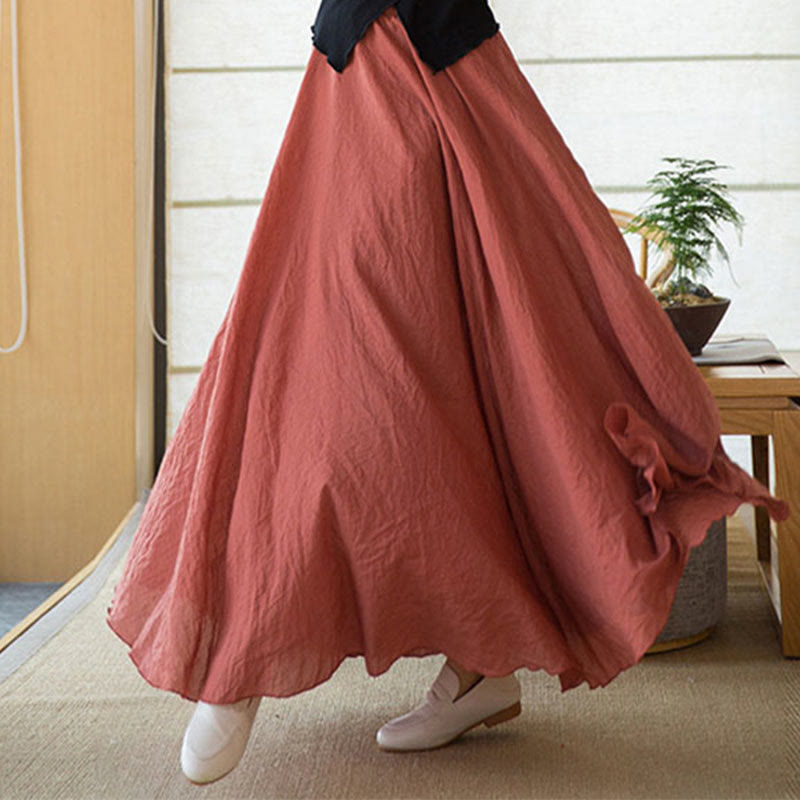 Solid Color Elastic High Waist Linen Skirt