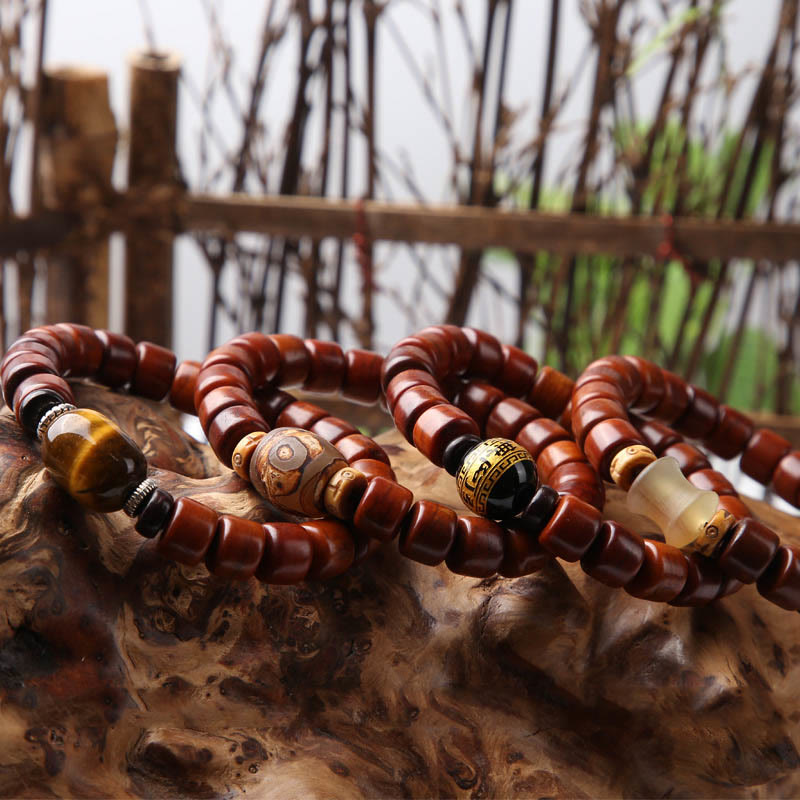 Tibetan Bone Beads Three-Eyed Dzi Bead Sheep Horn Red Agate Strength Bracelet - Image 28