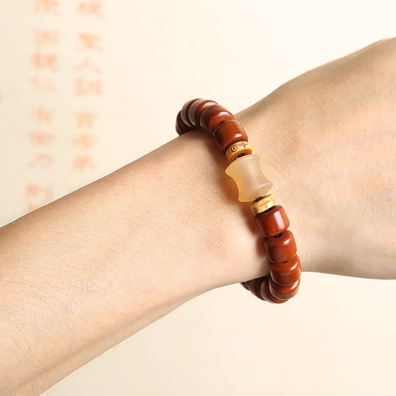 Tibetan Bone Beads Three-Eyed Dzi Bead Sheep Horn Red Agate Strength Bracelet - Image 16