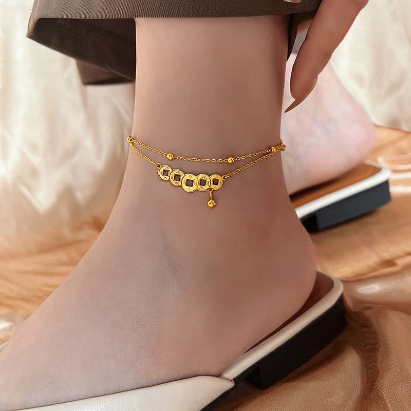 Copper Coins Attract Wealth Titanium Steel Anklet - Image 4