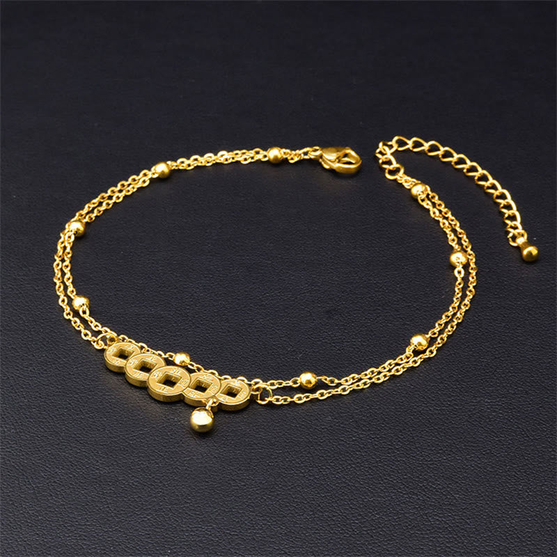 Copper Coins Attract Wealth Titanium Steel Anklet - Image 3
