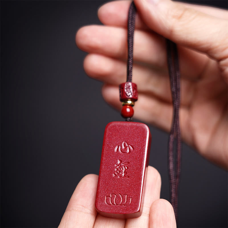 Cinnabar Lotus Heart Sutra Engraved Blessing Rope Necklace Pendant - Image 15