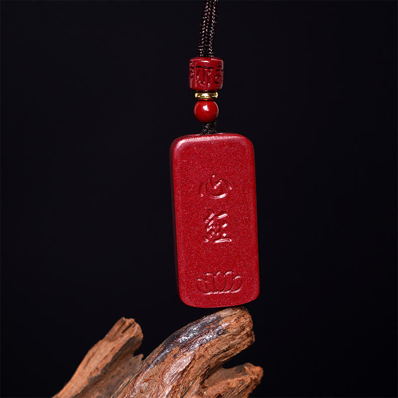 Cinnabar Lotus Heart Sutra Engraved Blessing Rope Necklace Pendant - Image 12