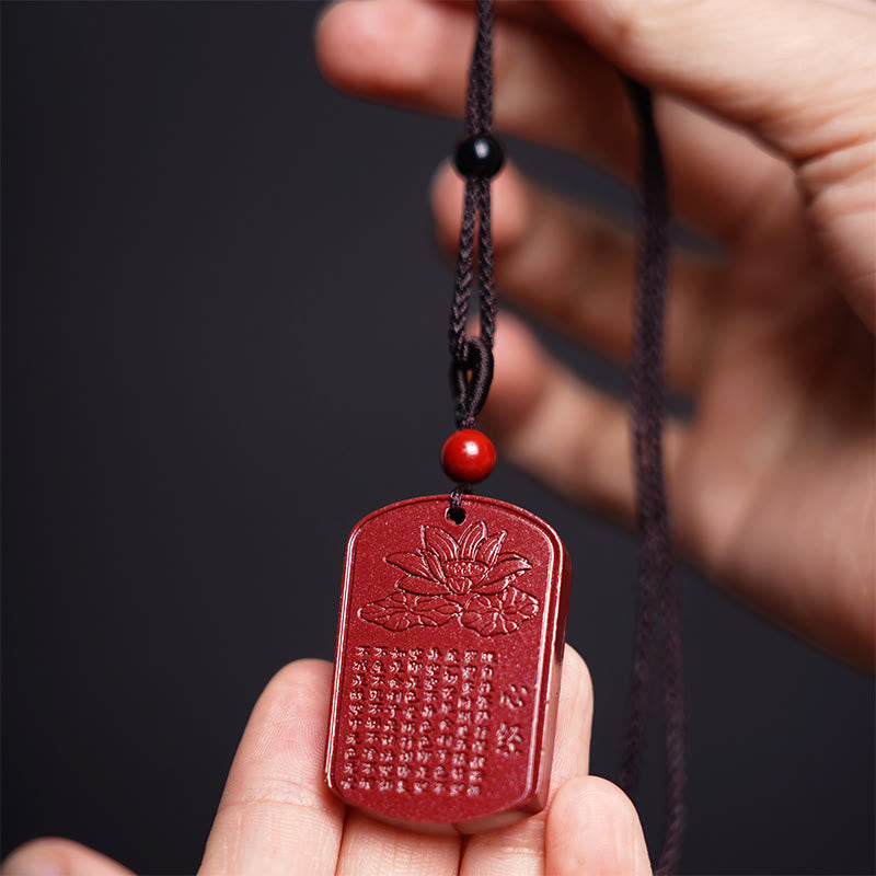 Cinnabar Lotus Heart Sutra Engraved Blessing Rope Necklace Pendant - Image 5