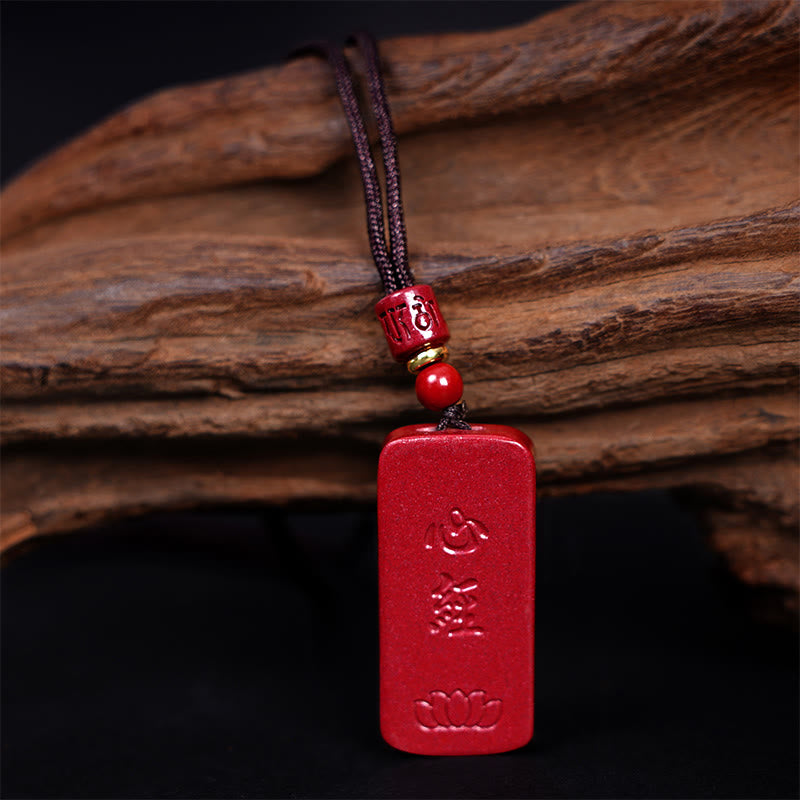 Cinnabar Lotus Heart Sutra Engraved Blessing Rope Necklace Pendant - Image 14