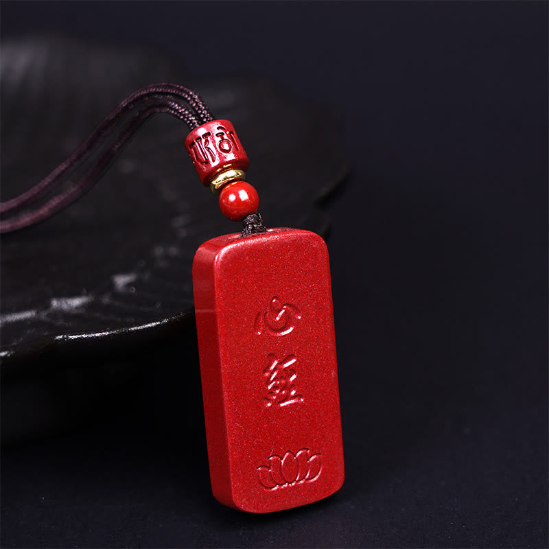 Cinnabar Lotus Heart Sutra Engraved Blessing Rope Necklace Pendant - Image 11