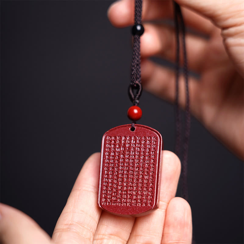 Cinnabar Lotus Heart Sutra Engraved Blessing Rope Necklace Pendant - Image 6