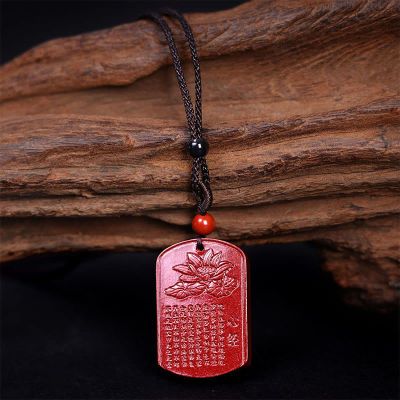 Cinnabar Lotus Heart Sutra Engraved Blessing Rope Necklace Pendant - Image 3