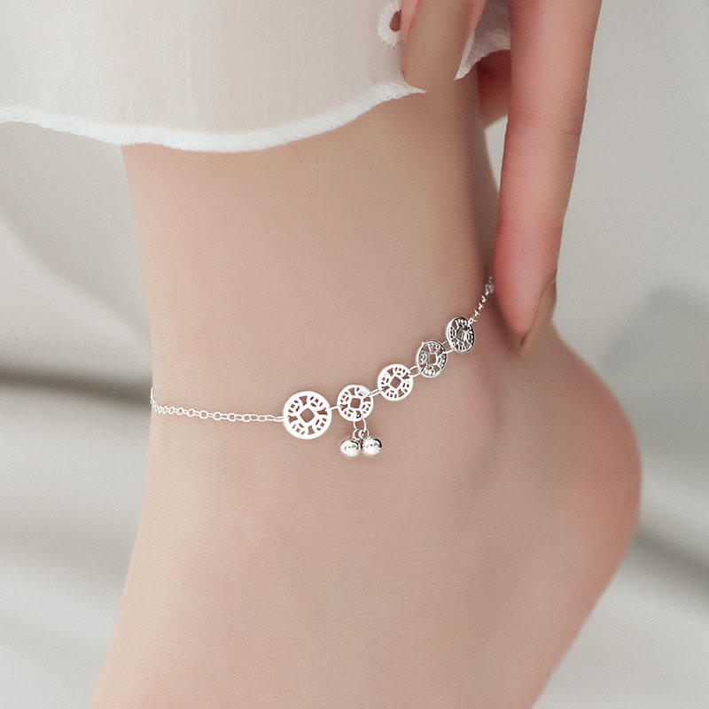 925 Sterling Silver Copper Coins Bells Protection Metal Anklet - Image 9