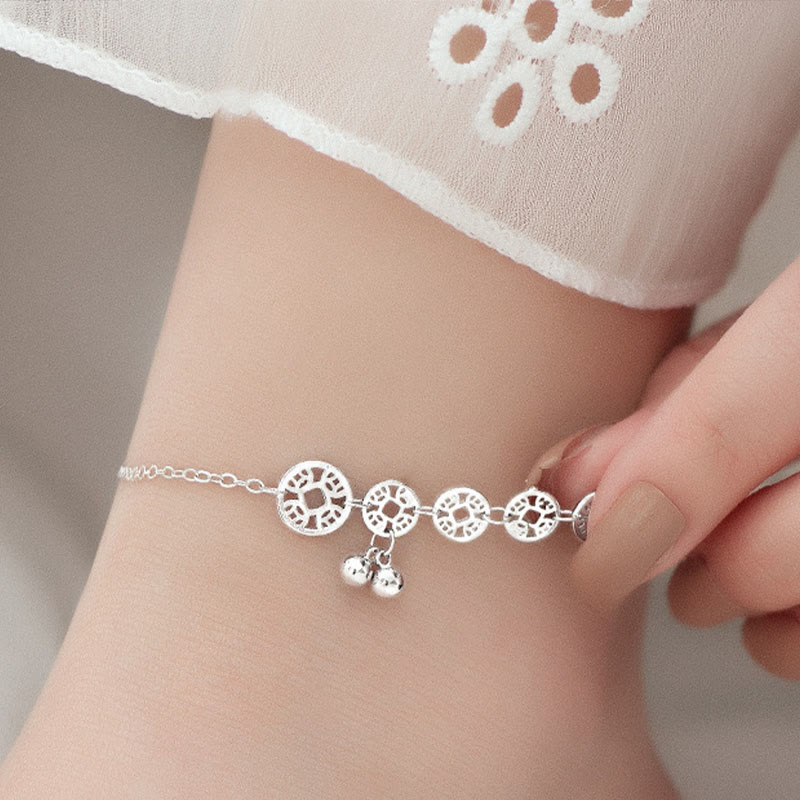 925 Sterling Silver Copper Coins Bells Protection Metal Anklet - Image 10