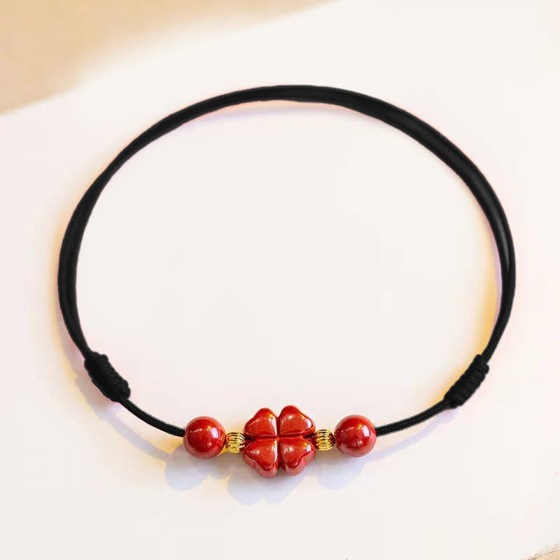 Cinnabar Four Leaf Clover Blessing String Rope Anklet - Image 7