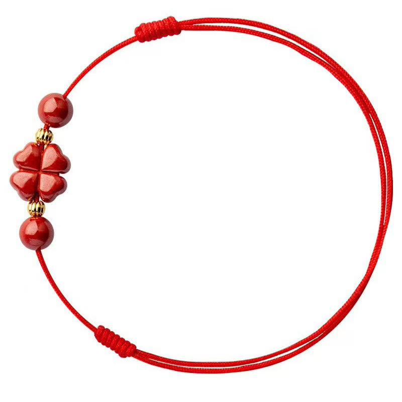 Cinnabar Four Leaf Clover Blessing String Rope Anklet - Image 4