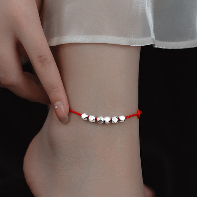 925 Sterling Silver Beads Luck Protection Braid Rope Anklet - Image 5