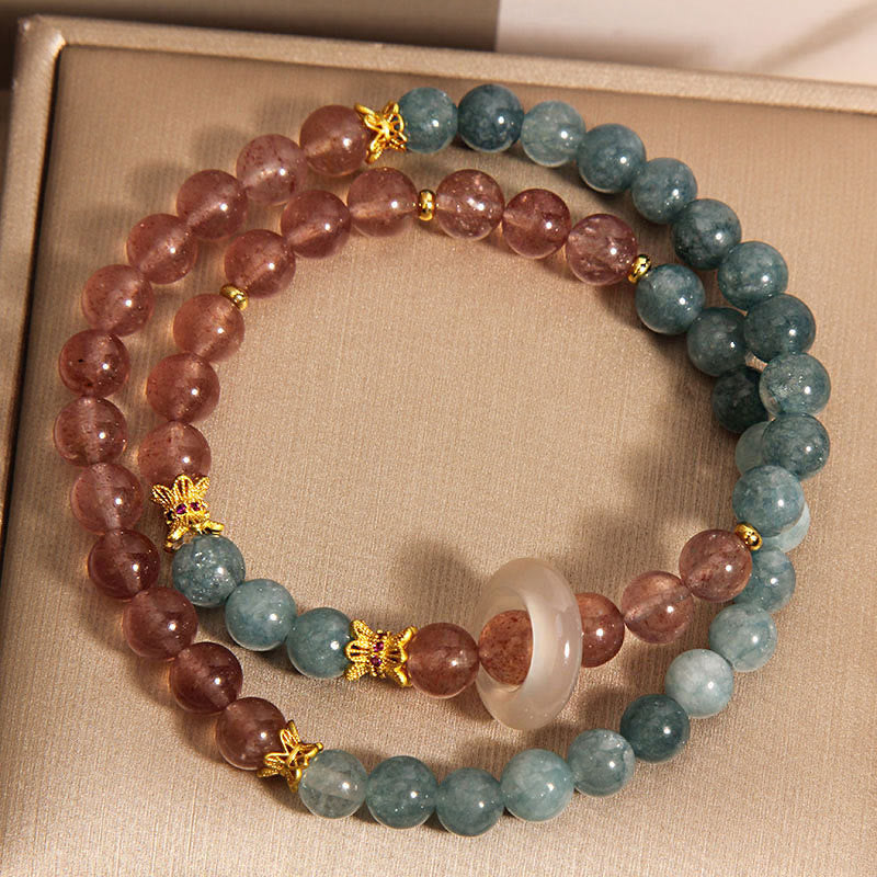 Jade Strawberry Quartz Abundance Luck Bracelet
