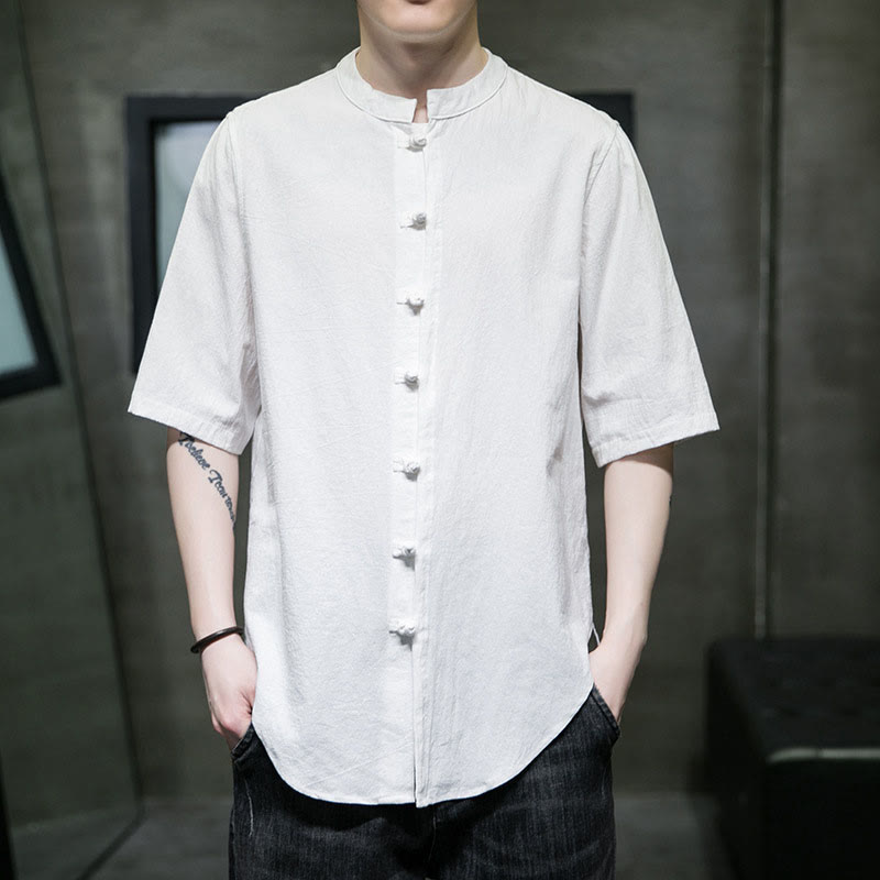 Plain Color Men's Half Sleeve Cotton Shirt