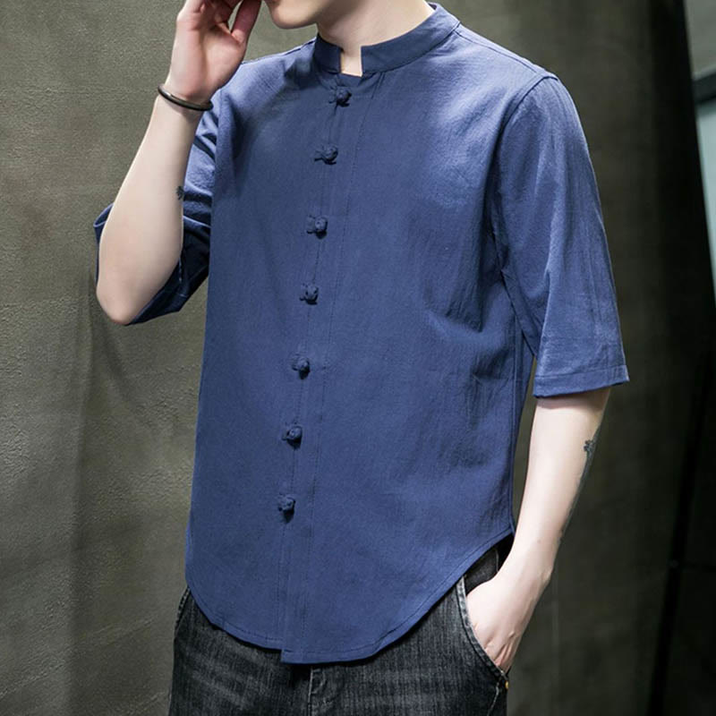 Plain Color Men's Half Sleeve Cotton Shirt - Image 25