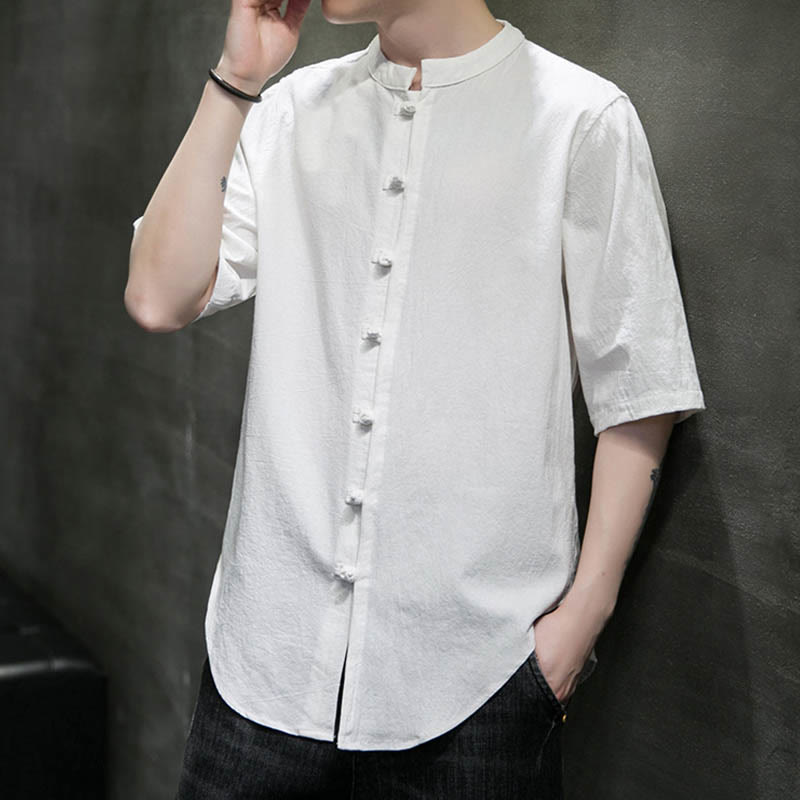 Plain Color Men's Half Sleeve Cotton Shirt - Image 7