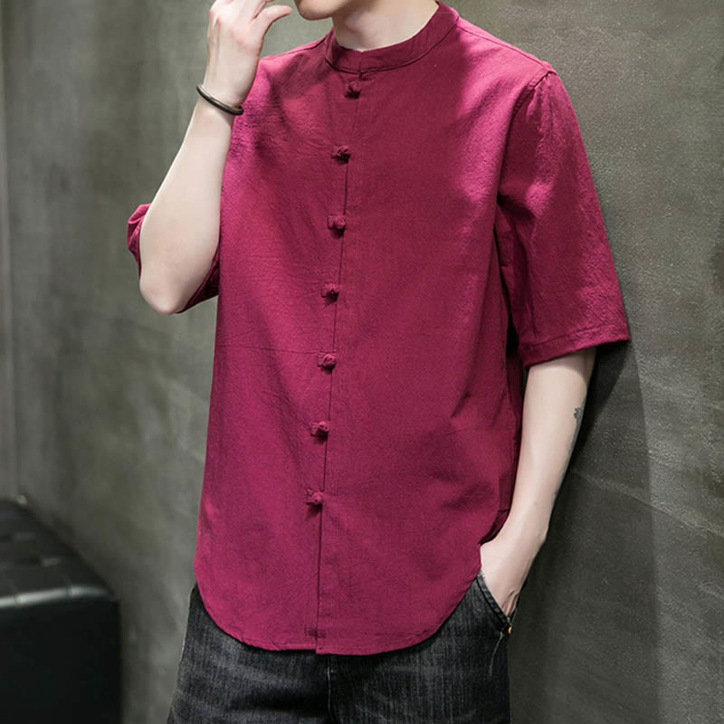 Plain Color Men's Half Sleeve Cotton Shirt - Image 12