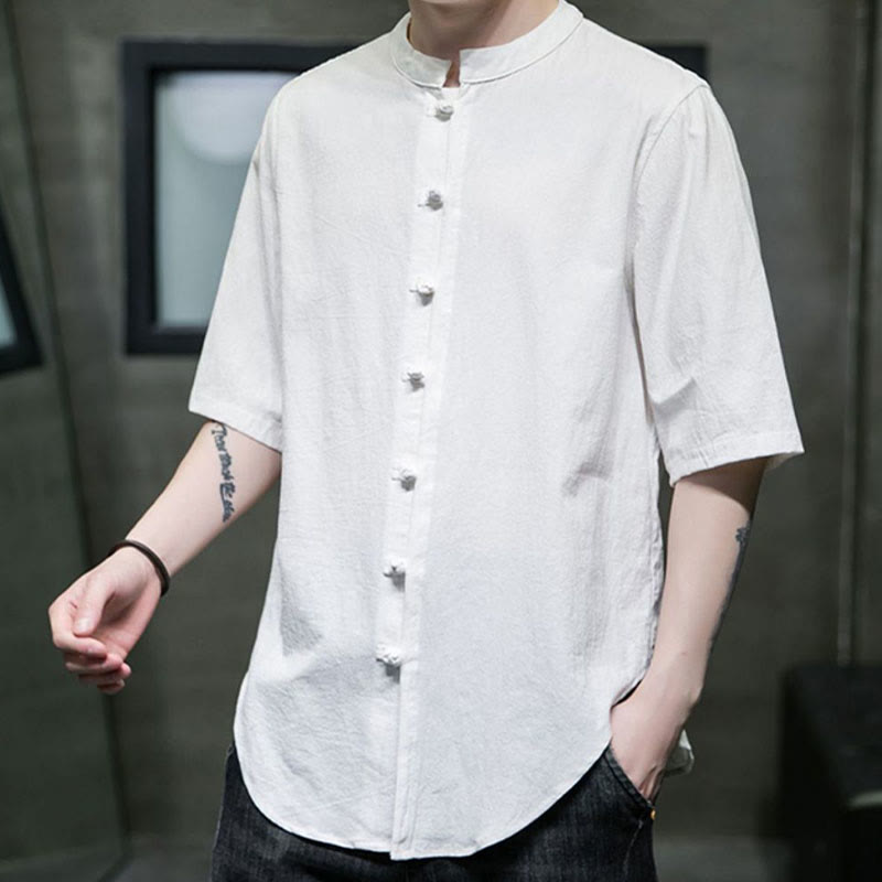 Plain Color Men's Half Sleeve Cotton Shirt - Image 5