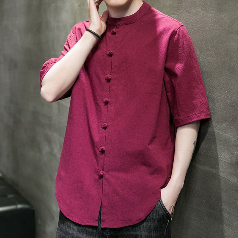 Plain Color Men's Half Sleeve Cotton Shirt - Image 14