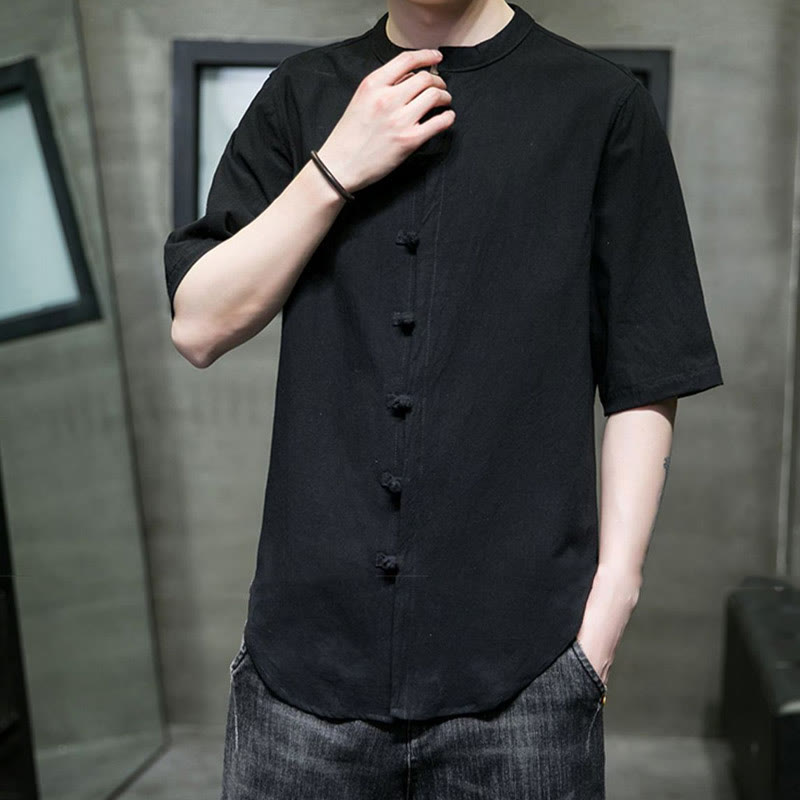 Plain Color Men's Half Sleeve Cotton Shirt - Image 21