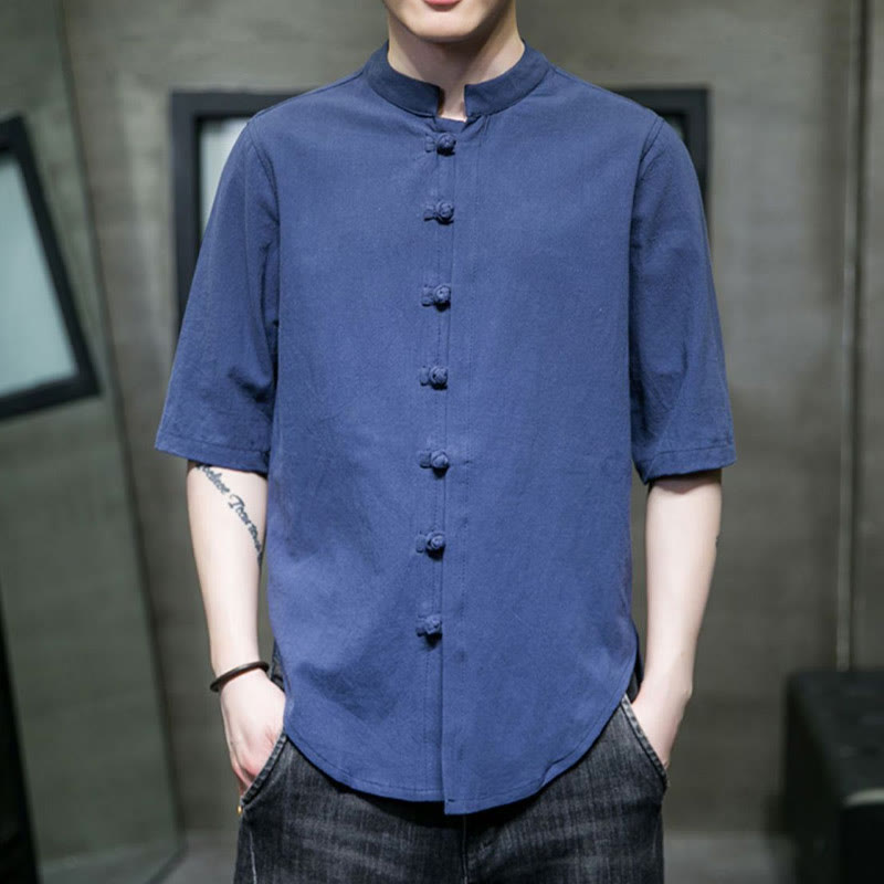 Plain Color Men's Half Sleeve Cotton Shirt - Image 23