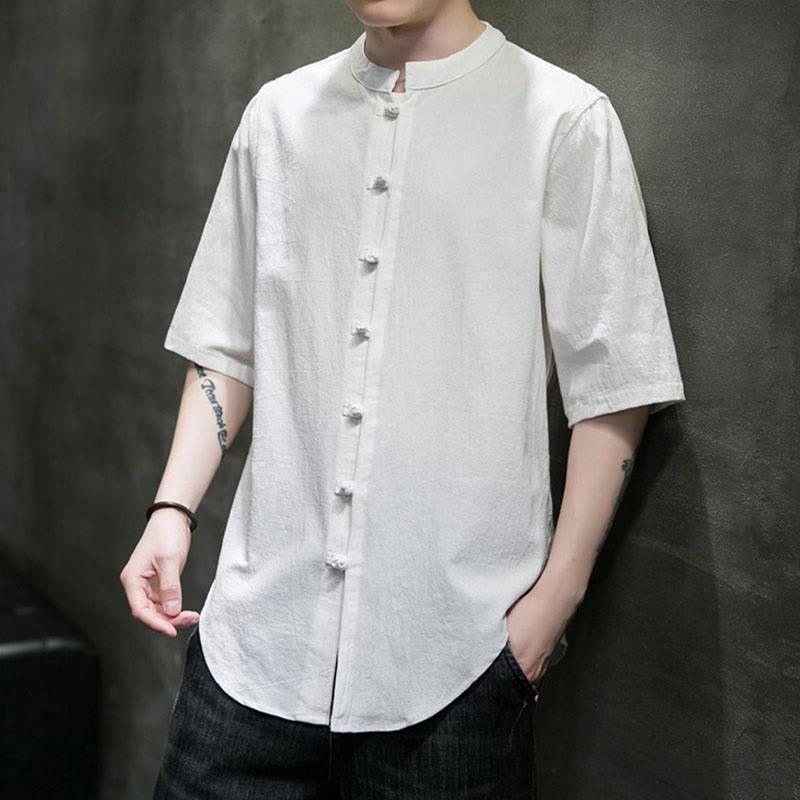 Plain Color Men's Half Sleeve Cotton Shirt - Image 8