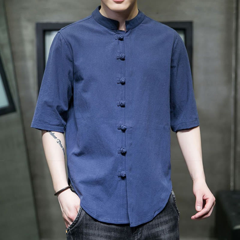 Plain Color Men's Half Sleeve Cotton Shirt - Image 27