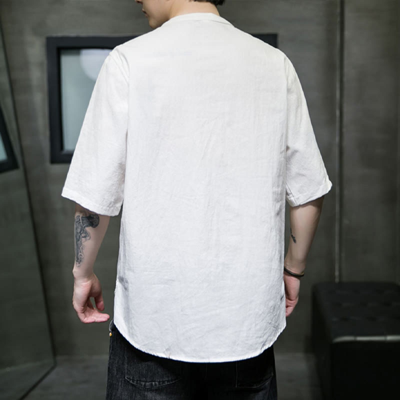 Plain Color Men's Half Sleeve Cotton Shirt - Image 3