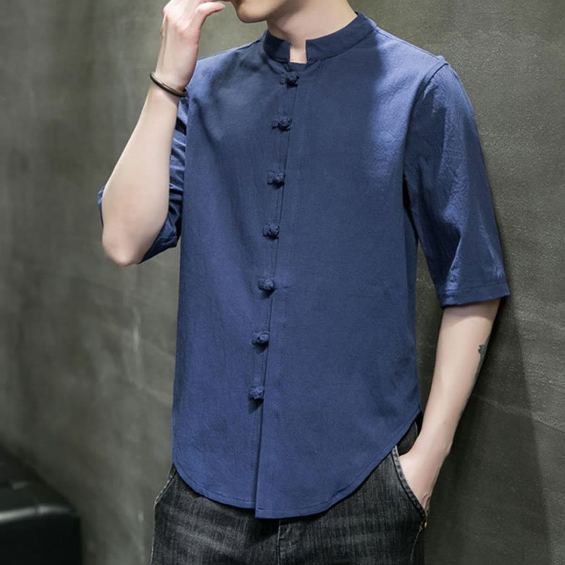 Plain Color Men's Half Sleeve Cotton Shirt - Image 24