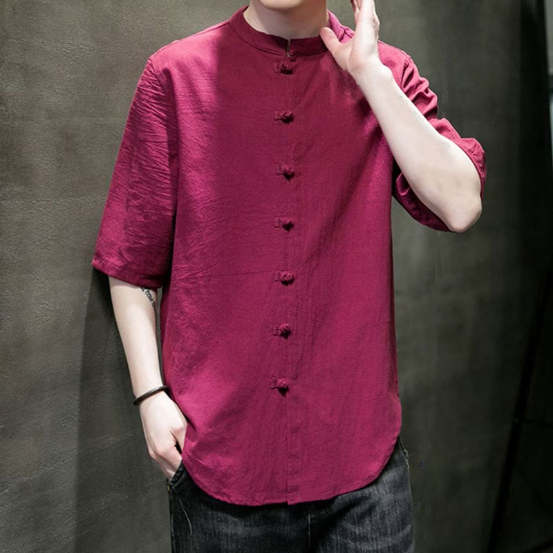 Plain Color Men's Half Sleeve Cotton Shirt - Image 16