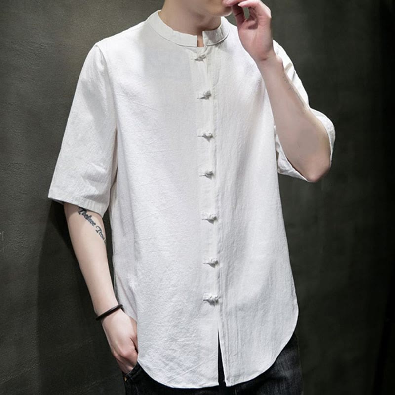 Plain Color Men's Half Sleeve Cotton Shirt - Image 4