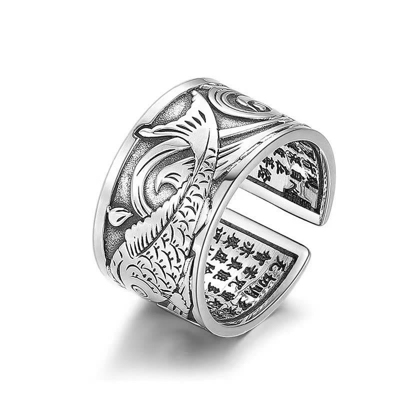 Koi Fish Heart Sutra Carved Design Luck Wealth Ring - Image 8